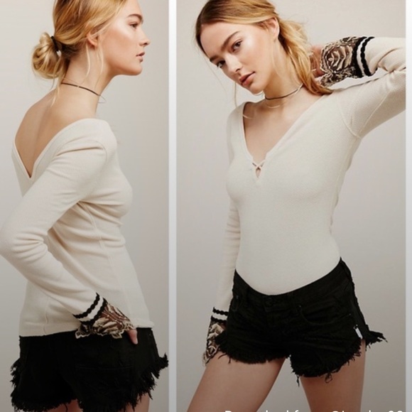 Free People Ivory Last Dance Lace Cuff Thermal Size M - Picture 3 of 8